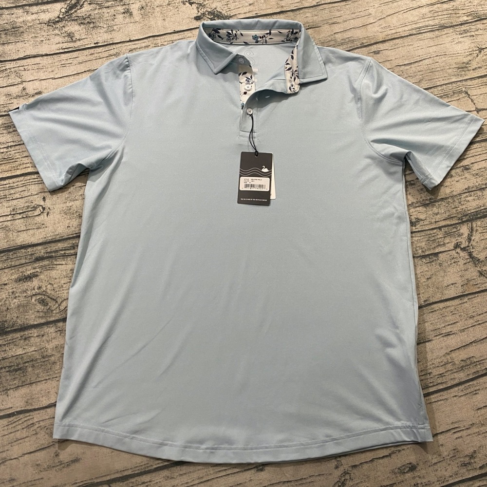 Swannies Blayne Polo Shirt Mens Sky Blue Floral Trim Performance Golf